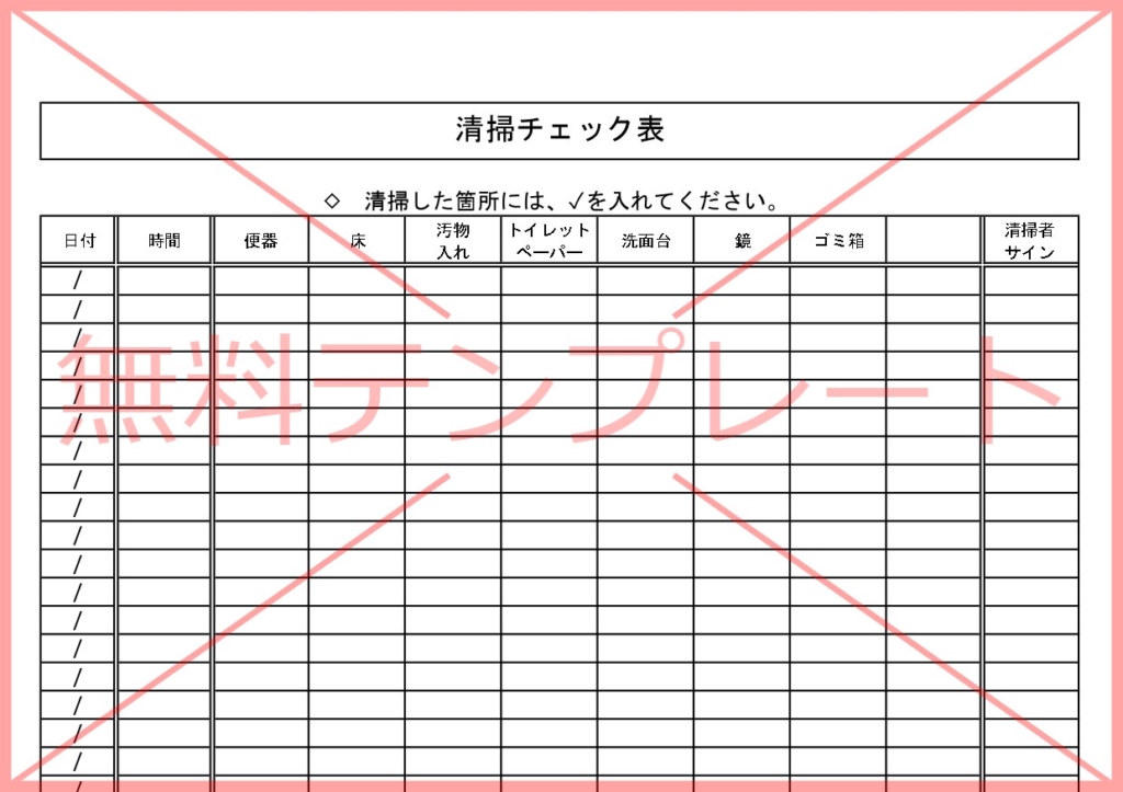 店舗・お店・飲食店の掃除チェック表（清掃箇所の確認シート）基本項目・Excel・Word・PD…