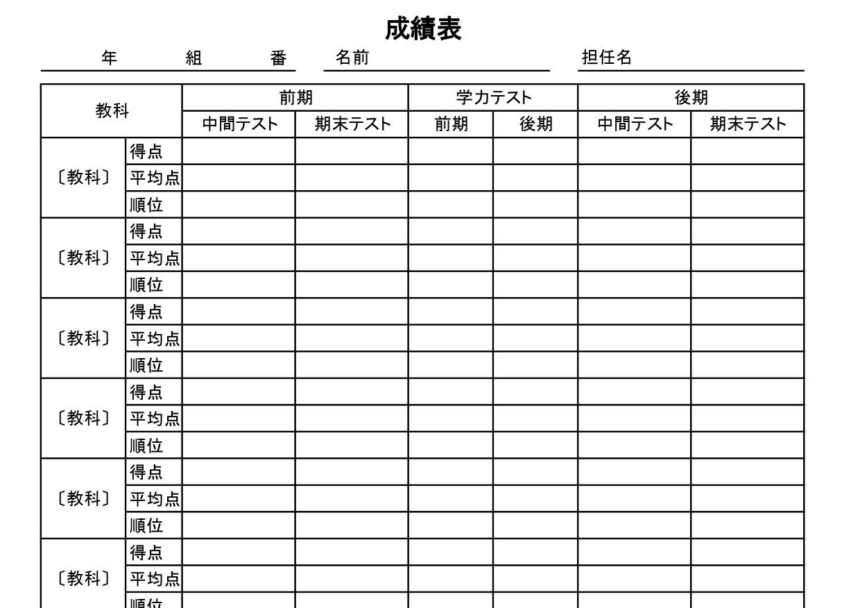 作り方が簡単な個人成績表（中間・期末テスト）塾や学校で使える・Excel・Word・PDFの無料テンプレートをダウンロード