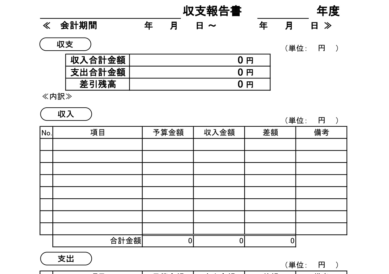 少年団・部活動・サークルの収支報告書（会計・支出）作成方